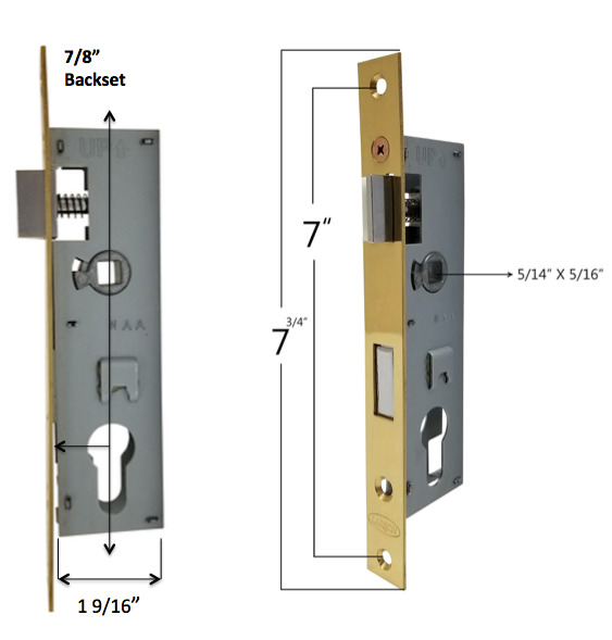 Mortise Latch Assembly for Larson Storm Doors Euro Key Cylinder Lock, 7/8" Backset