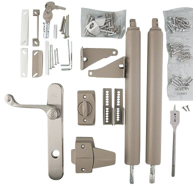 Satin Nickel Outside Handle + Color Match Inside Handle with Double Closer Kit